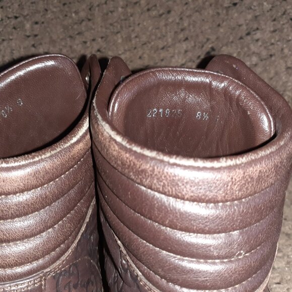 GUCCI-GG High Top 'Guccisima'-Brown Leather Hi-Top Sneakers-Sz 8.5-Excellent - Picture 7 of 11